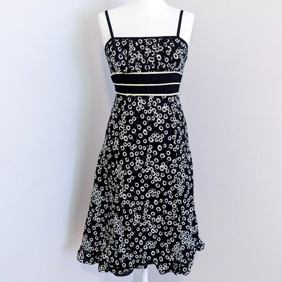 Y2K Black & White Floral Midi Dress Spaghetti Strap Whimsygoth Cottage Size 5 - Picture 1 of 10